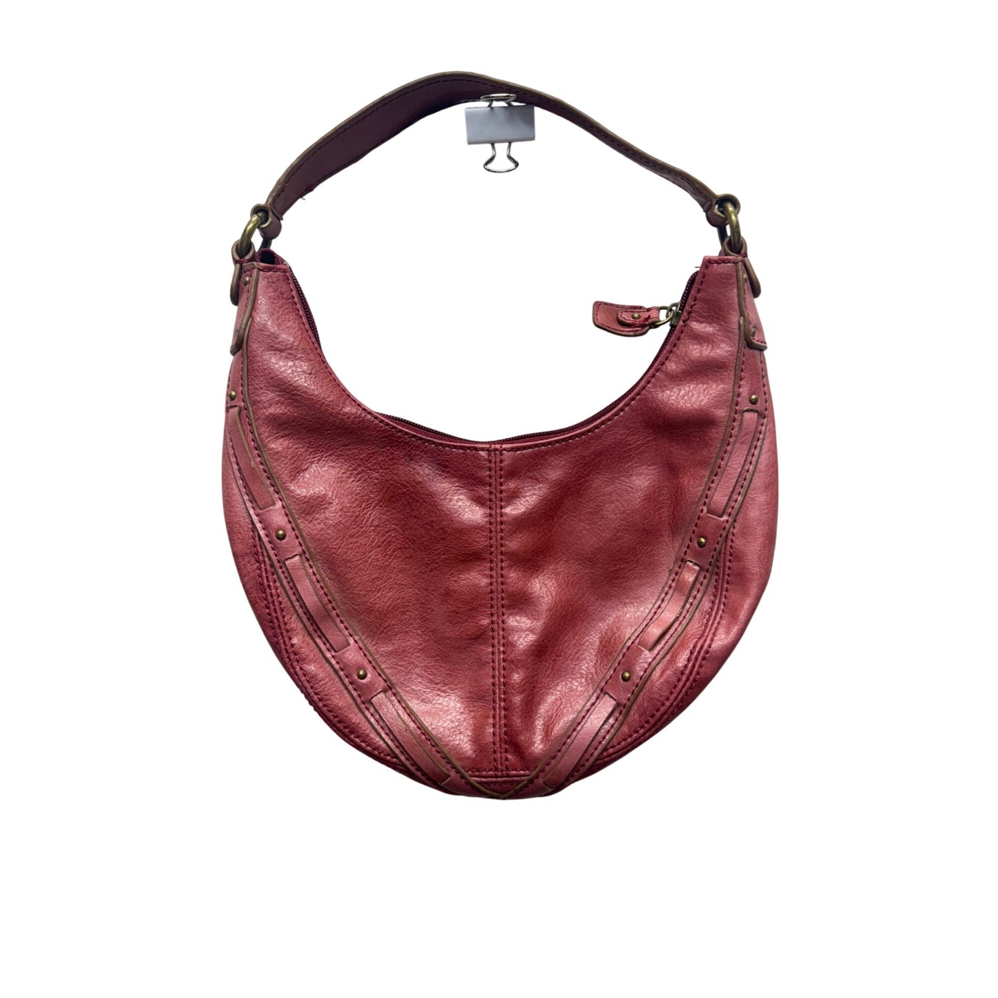 Liz Claiborne Red Faux Leather Hobo Bag With Brass Hardware #10B