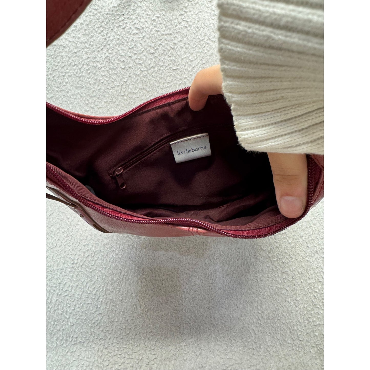 Liz Claiborne Red Faux Leather Hobo Bag With Brass Hardware #10B