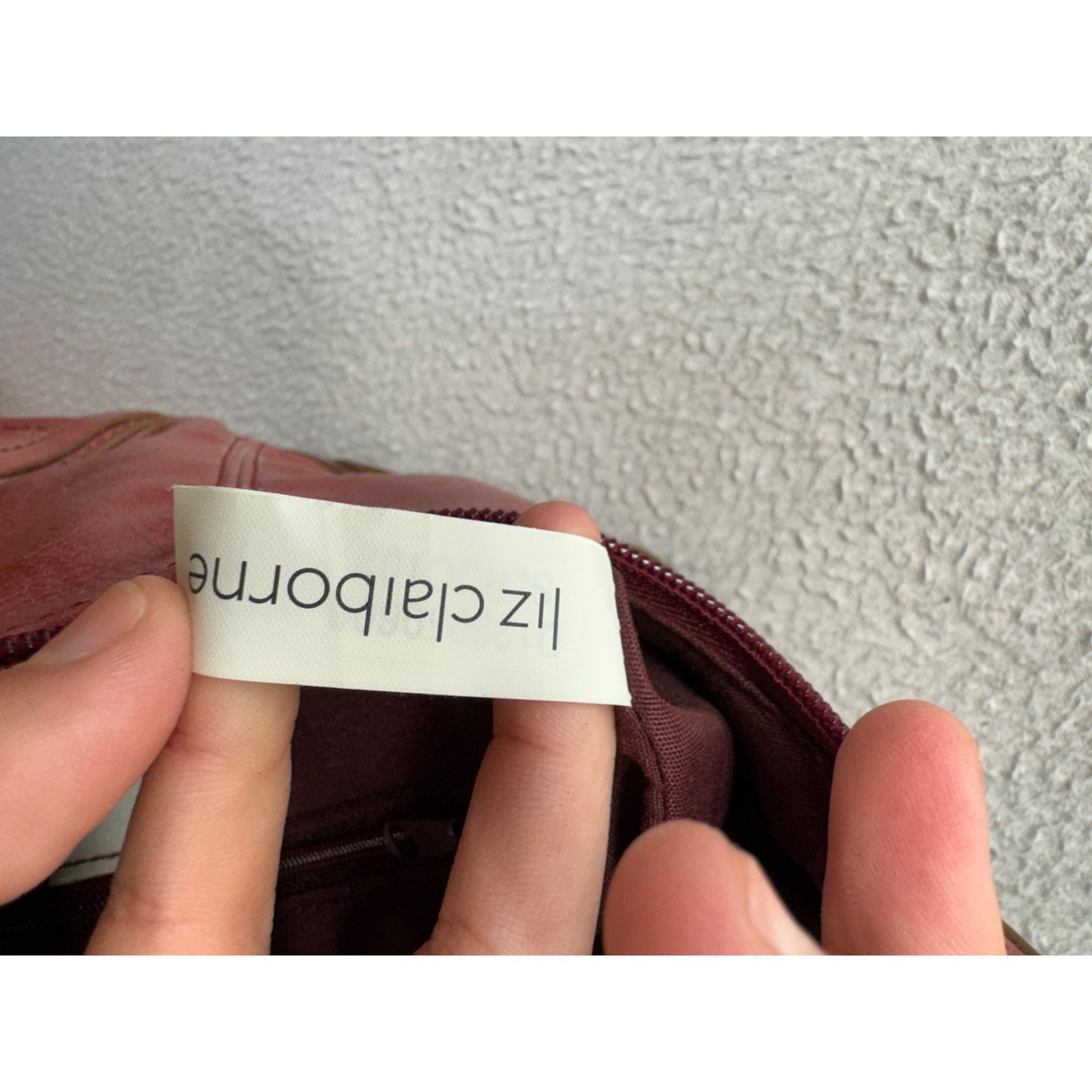 Liz Claiborne Red Faux Leather Hobo Bag With Brass Hardware #10B