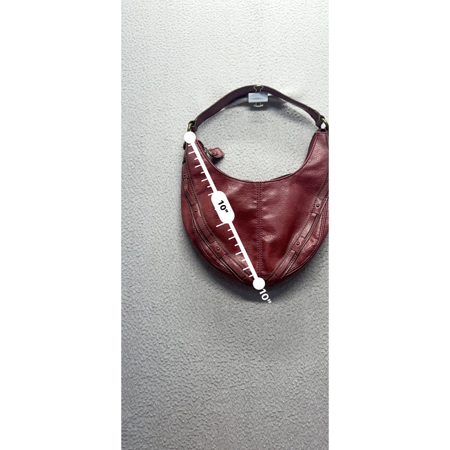 Liz Claiborne Red Faux Leather Hobo Bag With Brass Hardware #10B