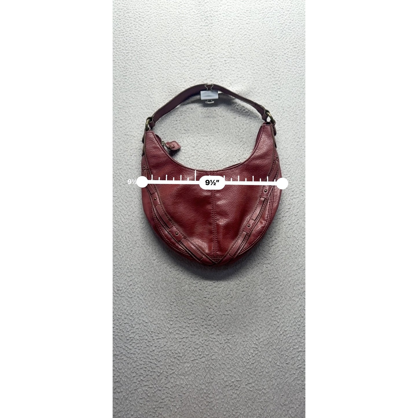 Liz Claiborne Red Faux Leather Hobo Bag With Brass Hardware #10B