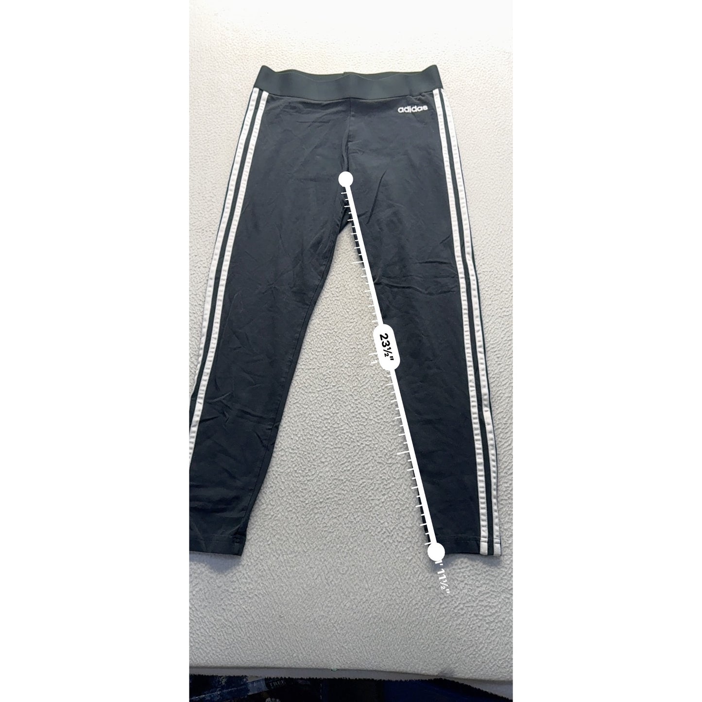 Adidas Black Slim-Fit Leggings With Iconic White Stripes Size M 35.5" #321B