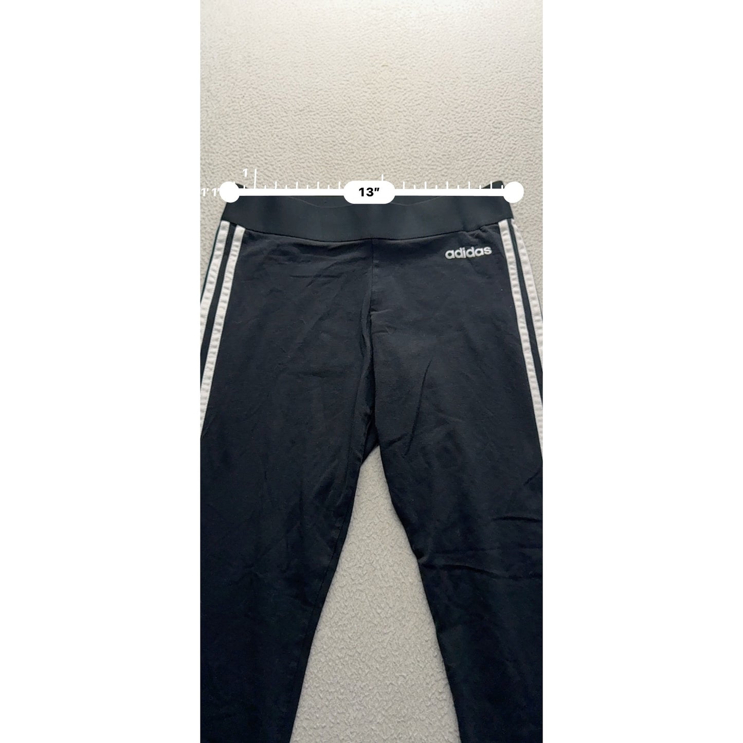 Adidas Black Slim-Fit Leggings With Iconic White Stripes Size M 35.5" #321B