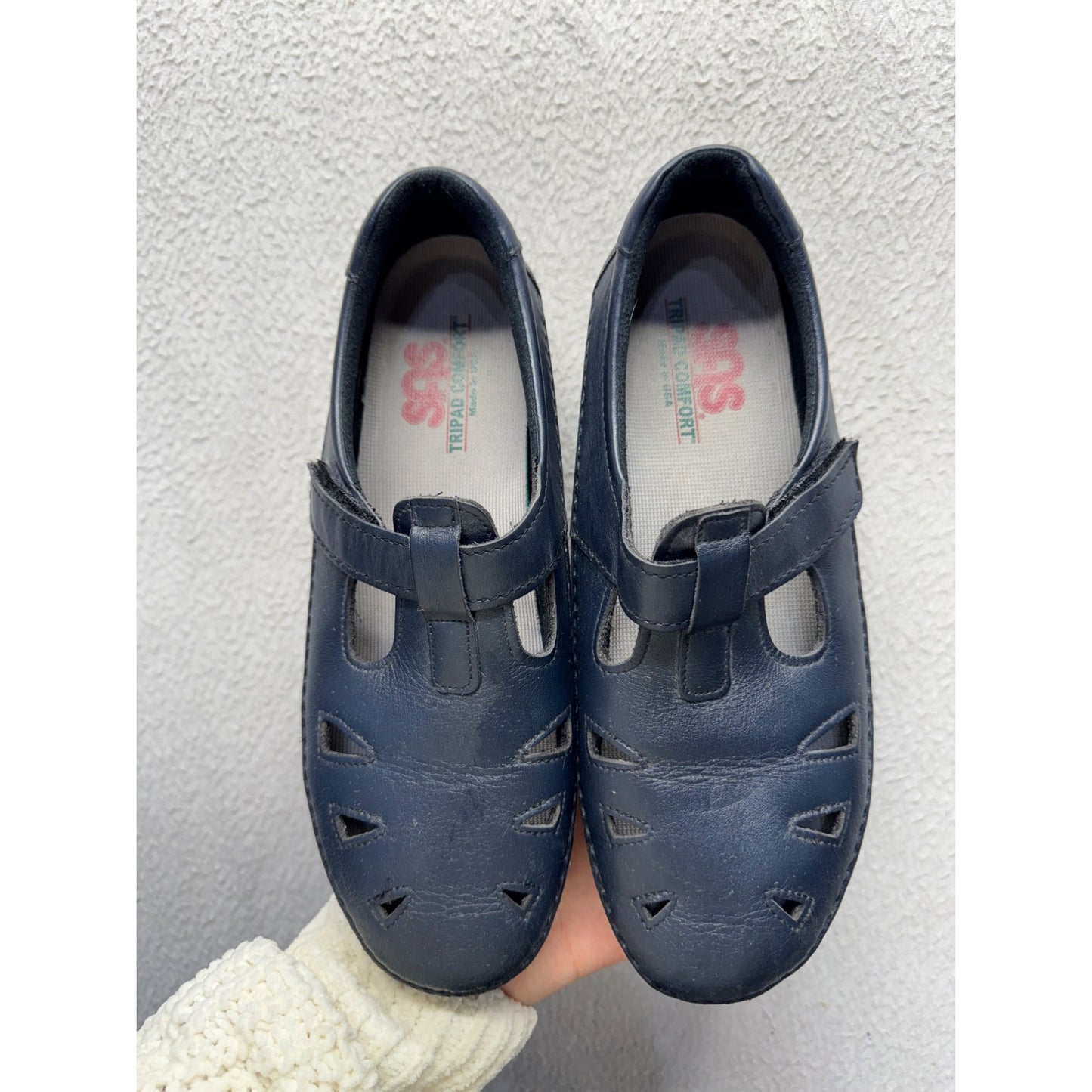 SAS Tripad Comfort Navy Leather Mary Jane Shoes With Cutouts #9833