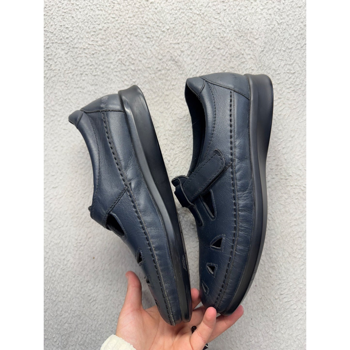 SAS Tripad Comfort Navy Leather Mary Jane Shoes With Cutouts #9833