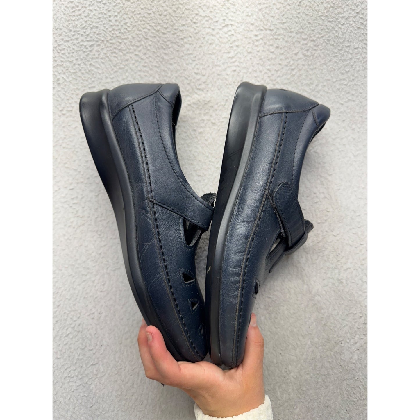 SAS Tripad Comfort Navy Leather Mary Jane Shoes With Cutouts #9833