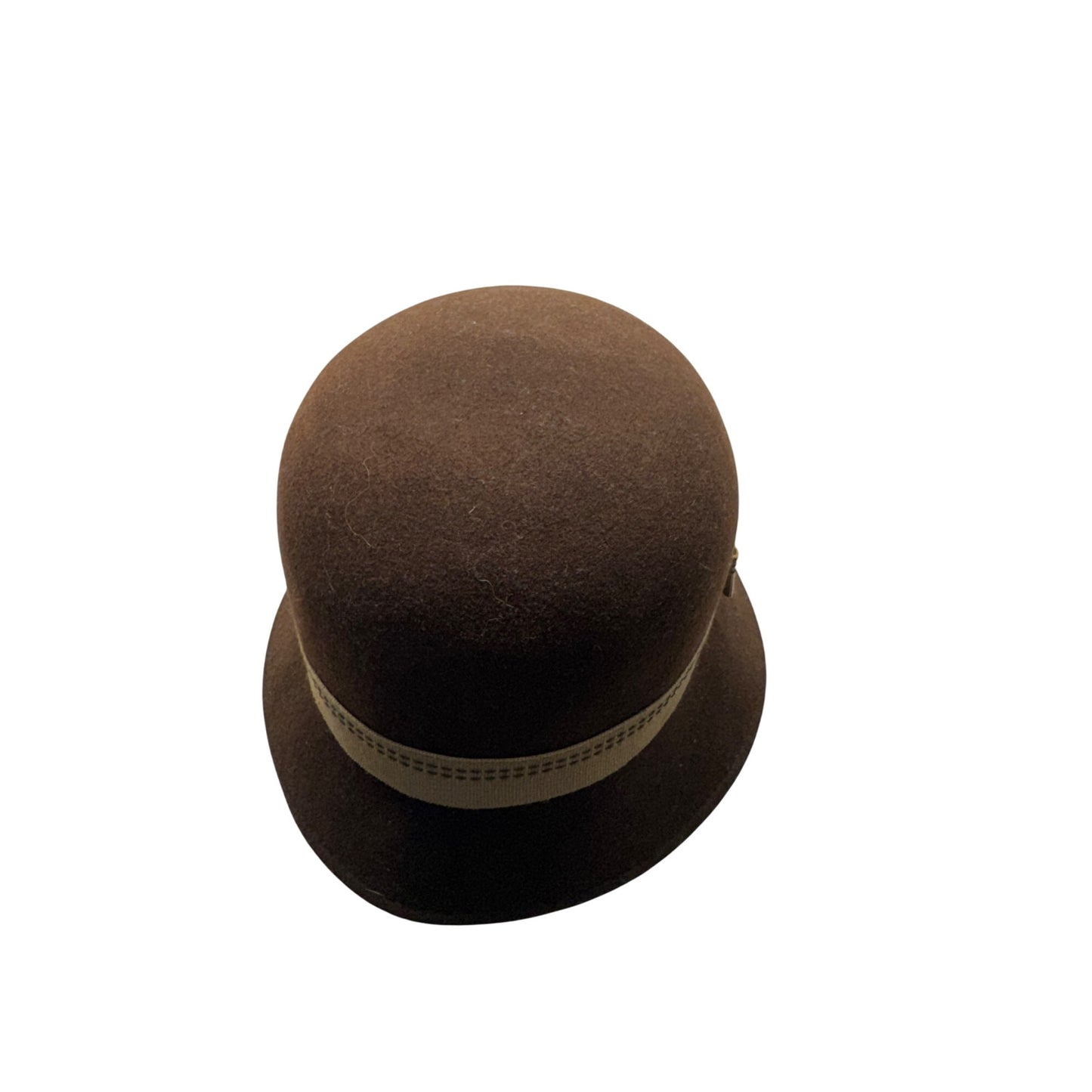 Amanda Smith Brown Felt Cloche Hat With Tan Ribbon Bow Accent #9751