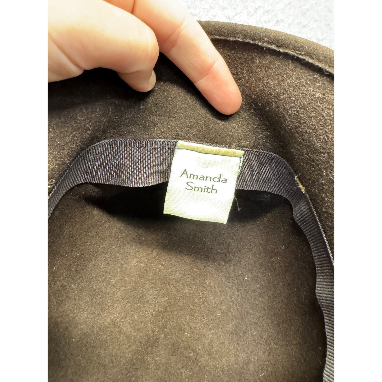 Amanda Smith Brown Felt Cloche Hat With Tan Ribbon Bow Accent #9751