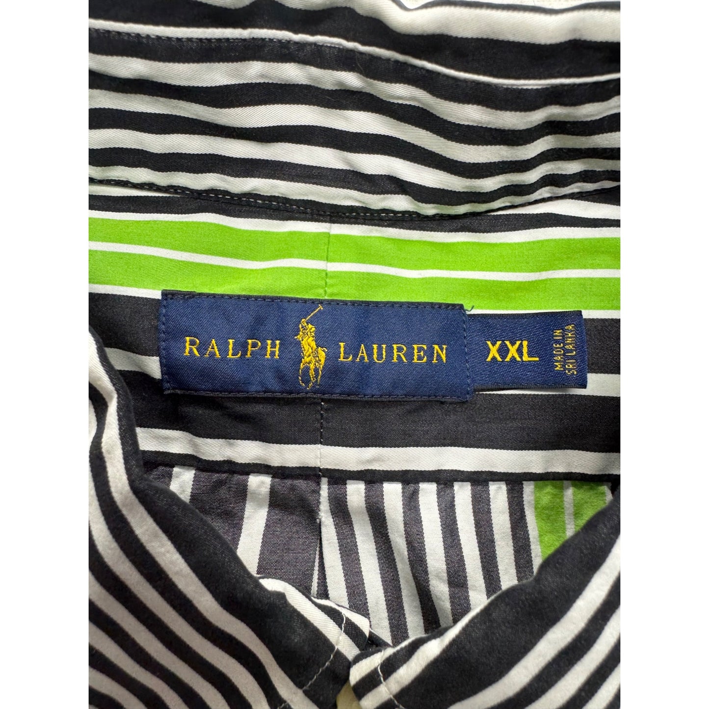 Ralph Lauren Striped Button-Up Shirt Black/Green/White XXL #7885