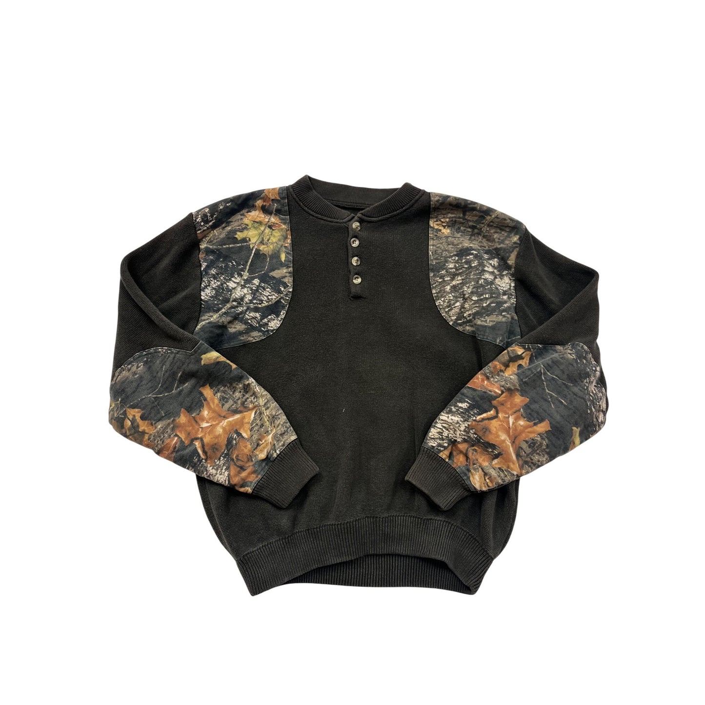 Browning Large Camo Sleeve Waffle Knit Cotton Henley Sweater #8831