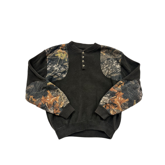 Browning Large Camo Sleeve Waffle Knit Cotton Henley Sweater #8831