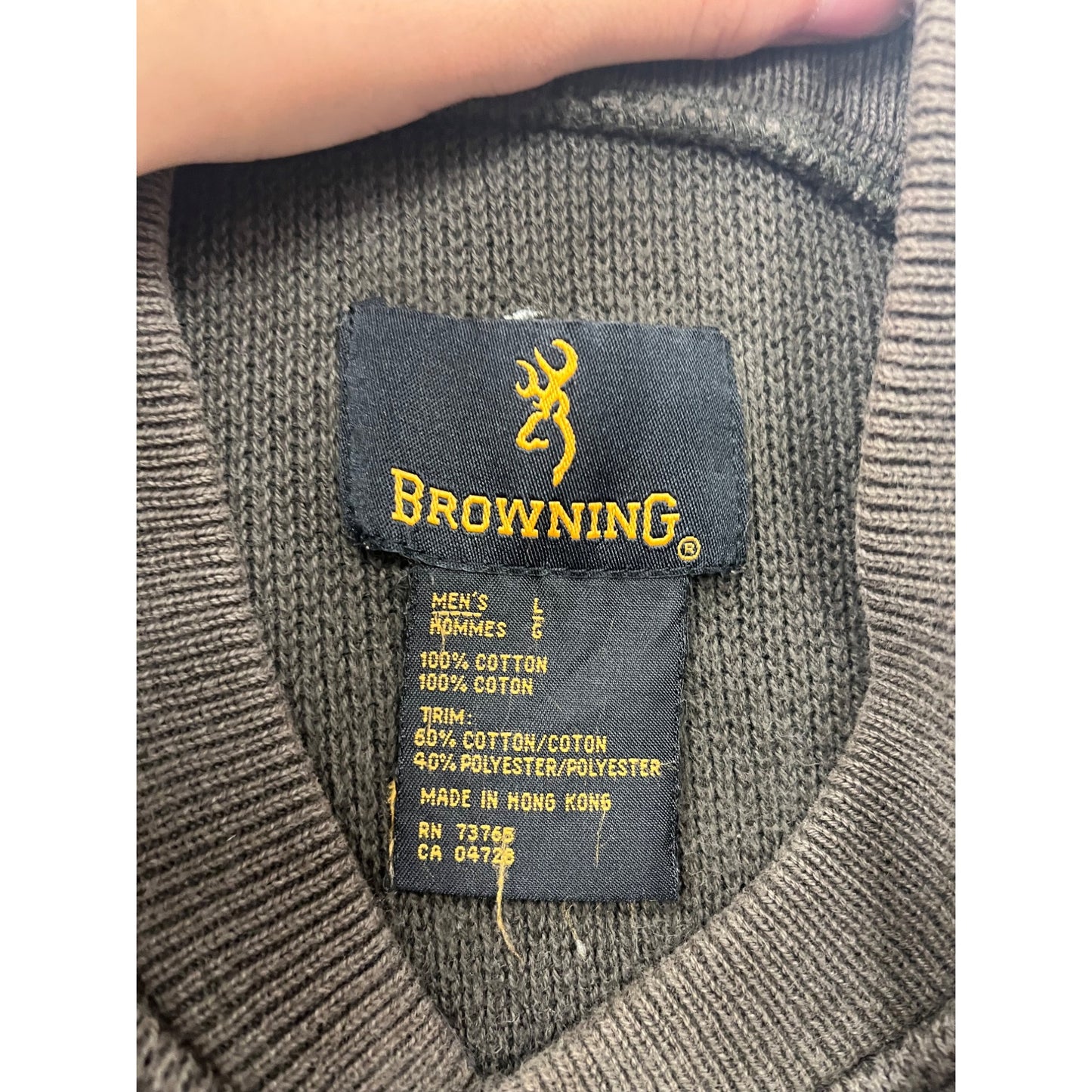 Browning Large Camo Sleeve Waffle Knit Cotton Henley Sweater #8831