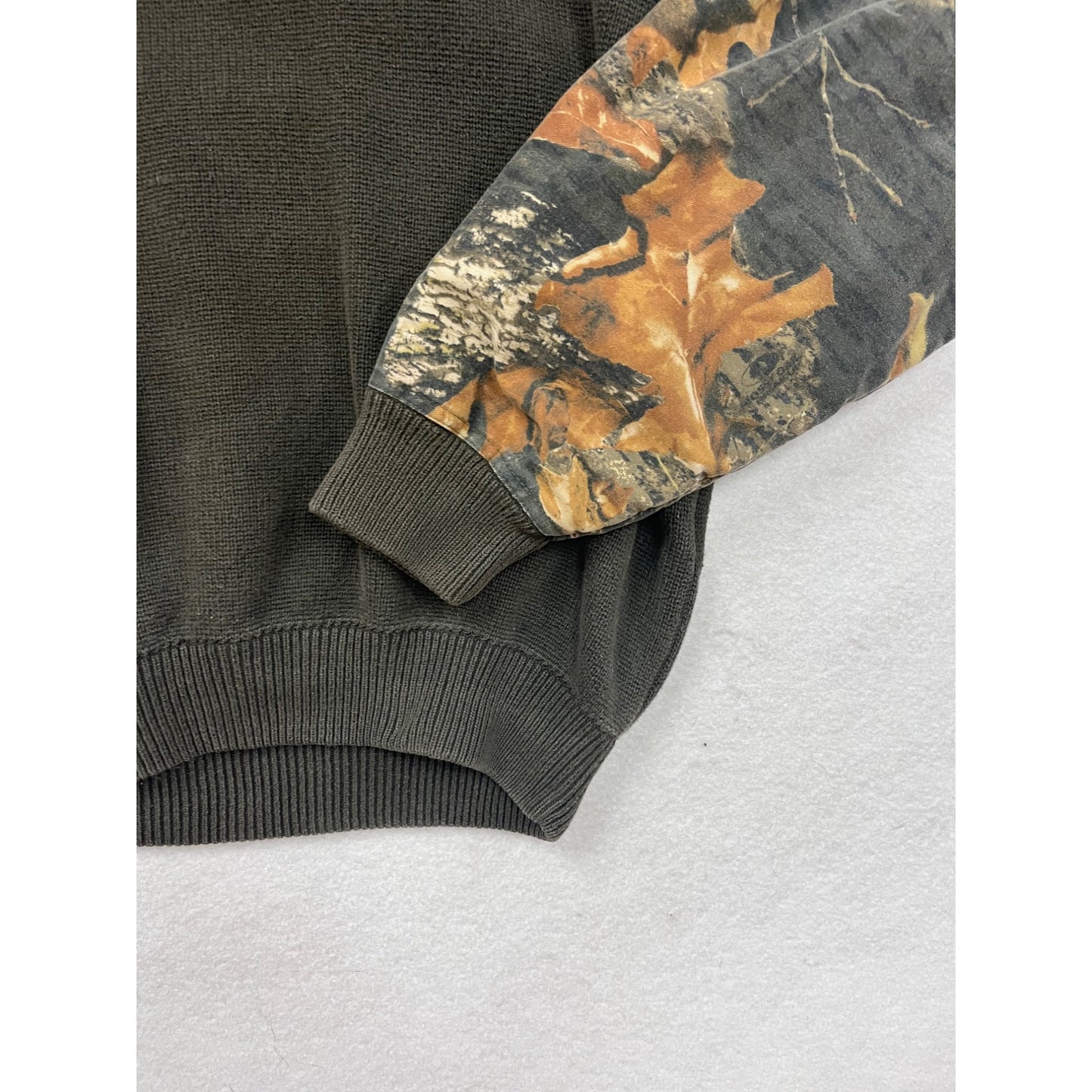 Browning Large Camo Sleeve Waffle Knit Cotton Henley Sweater #8831