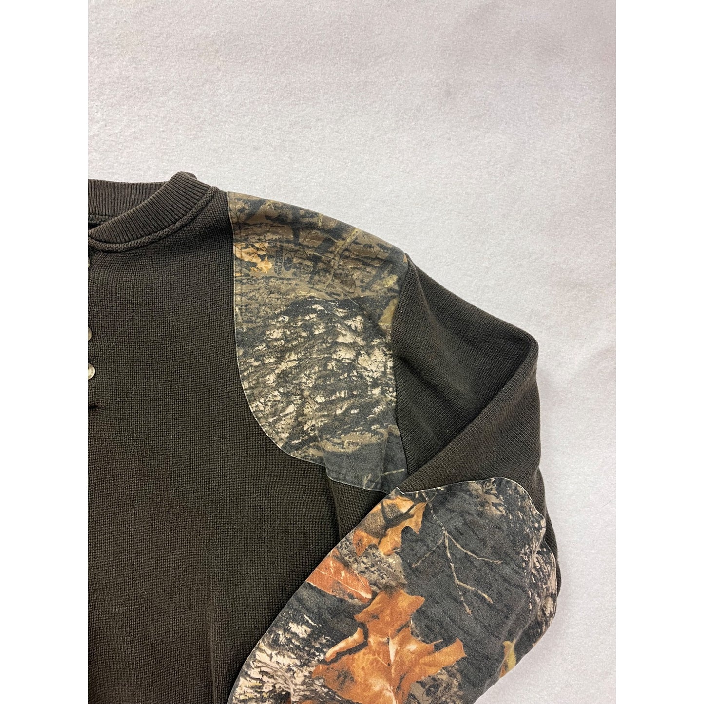 Browning Large Camo Sleeve Waffle Knit Cotton Henley Sweater #8831