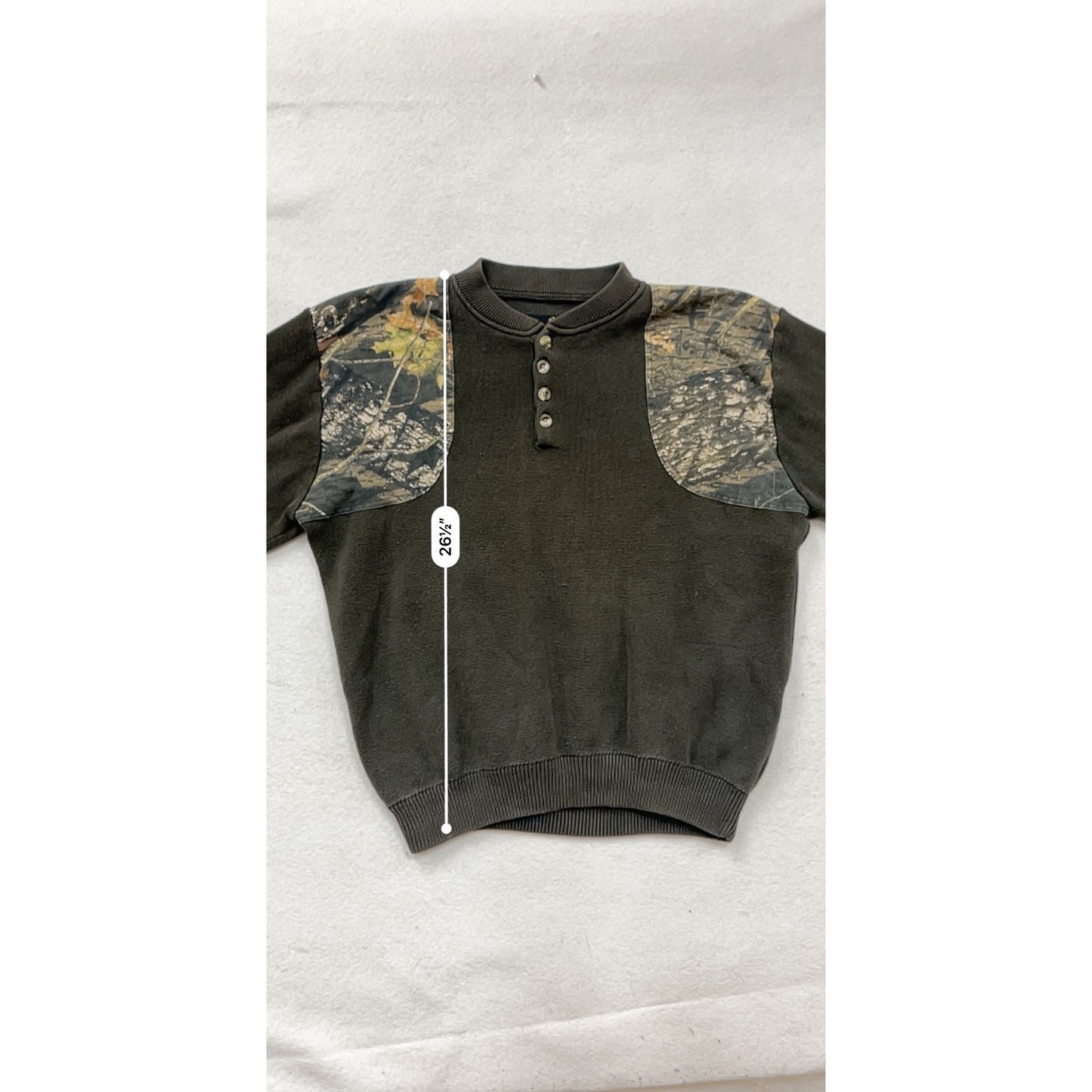 Browning Large Camo Sleeve Waffle Knit Cotton Henley Sweater #8831