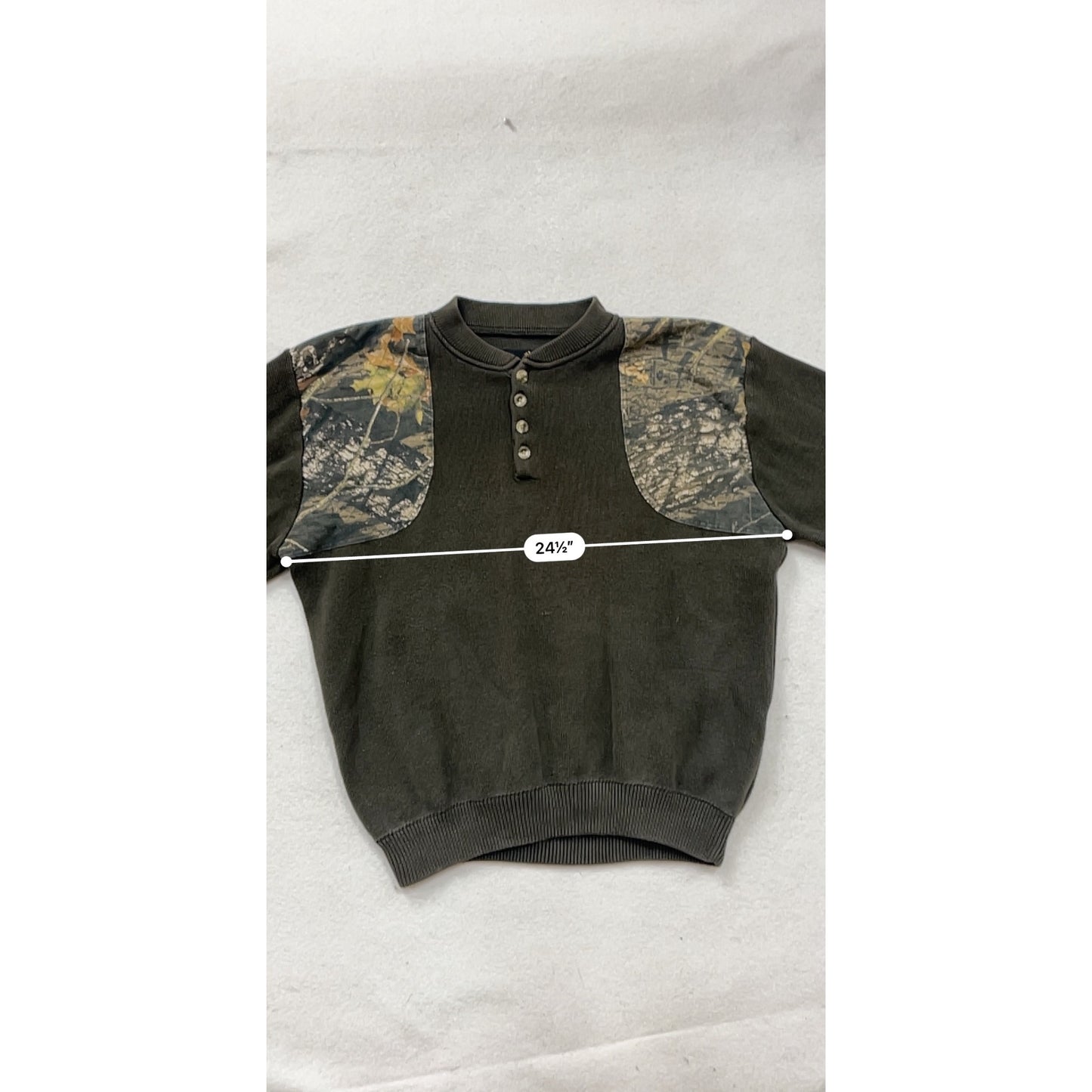 Browning Large Camo Sleeve Waffle Knit Cotton Henley Sweater #8831