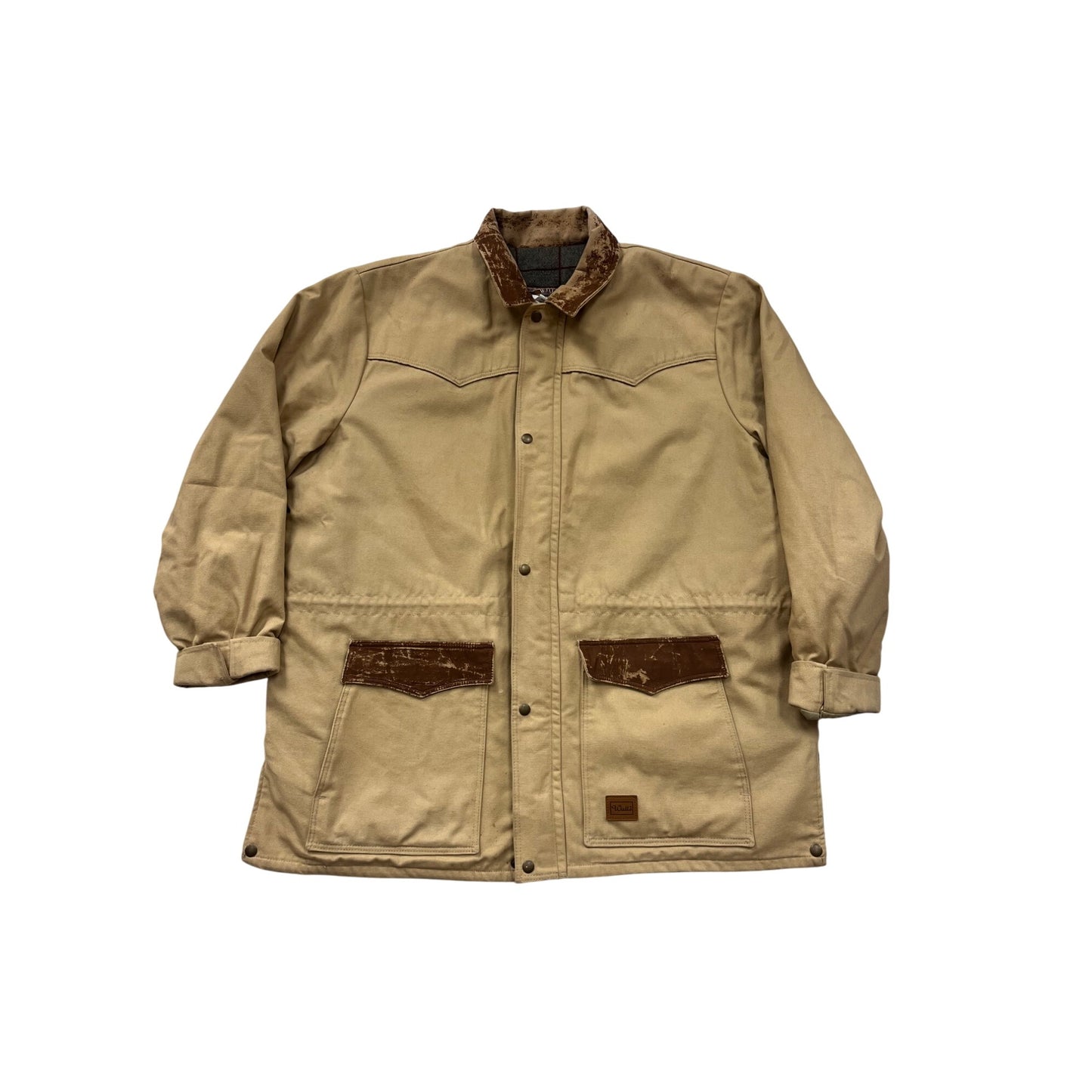 Walls Western Wear Jacket 2X Beige W/ Faux Leather Collar & Pockets #8674