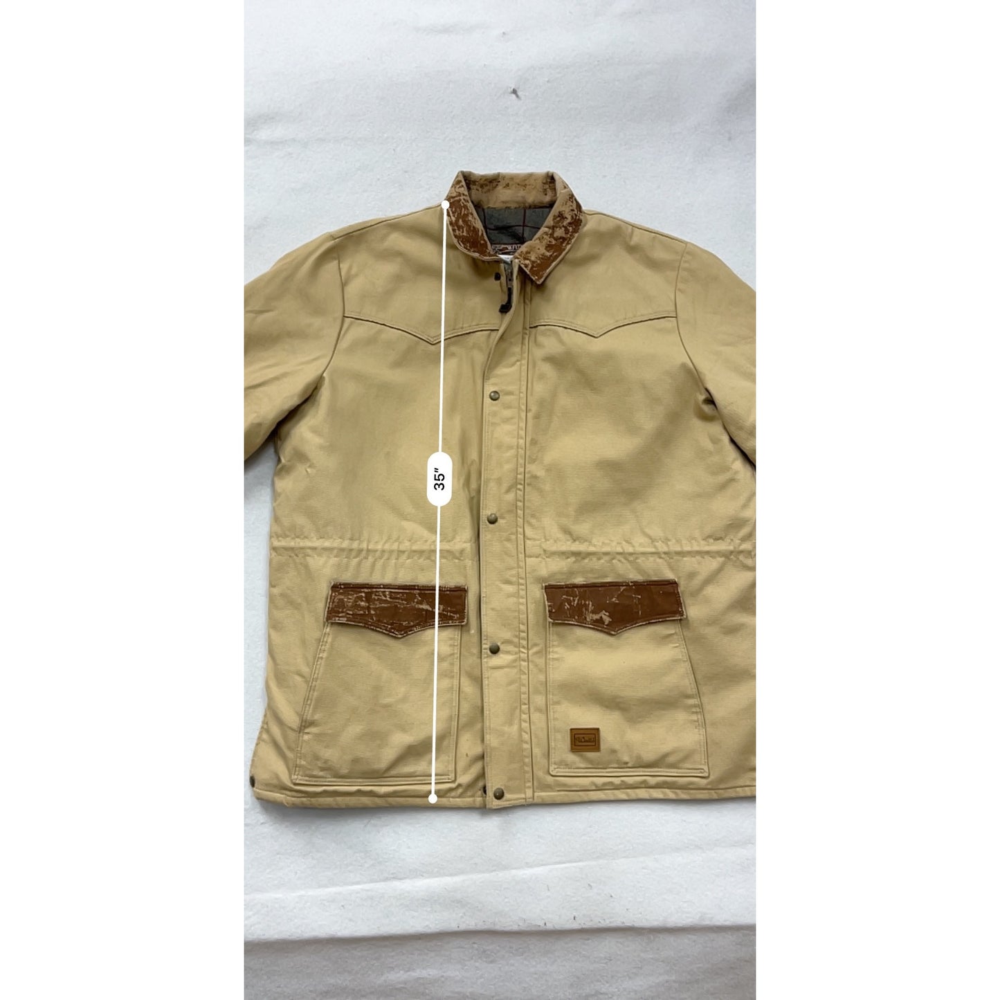 Walls Western Wear Jacket 2X Beige W/ Faux Leather Collar & Pockets #8674