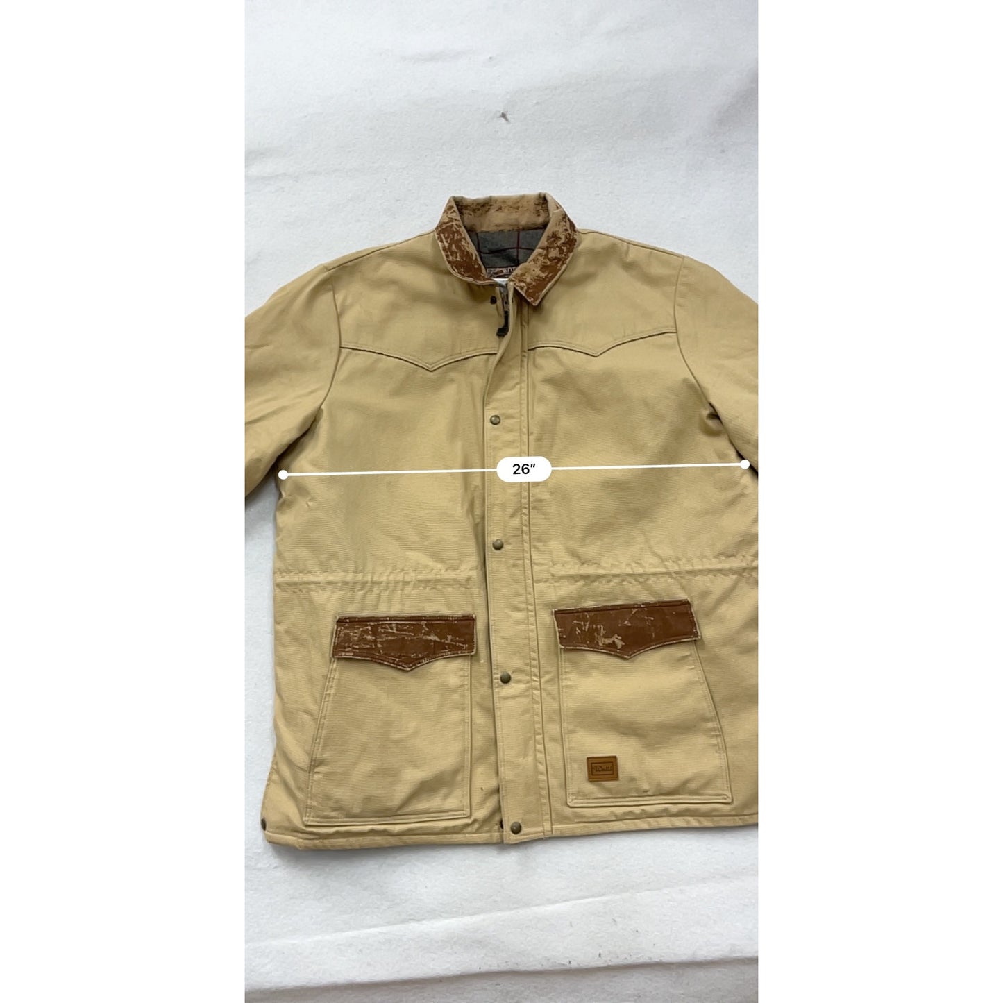 Walls Western Wear Jacket 2X Beige W/ Faux Leather Collar & Pockets #8674