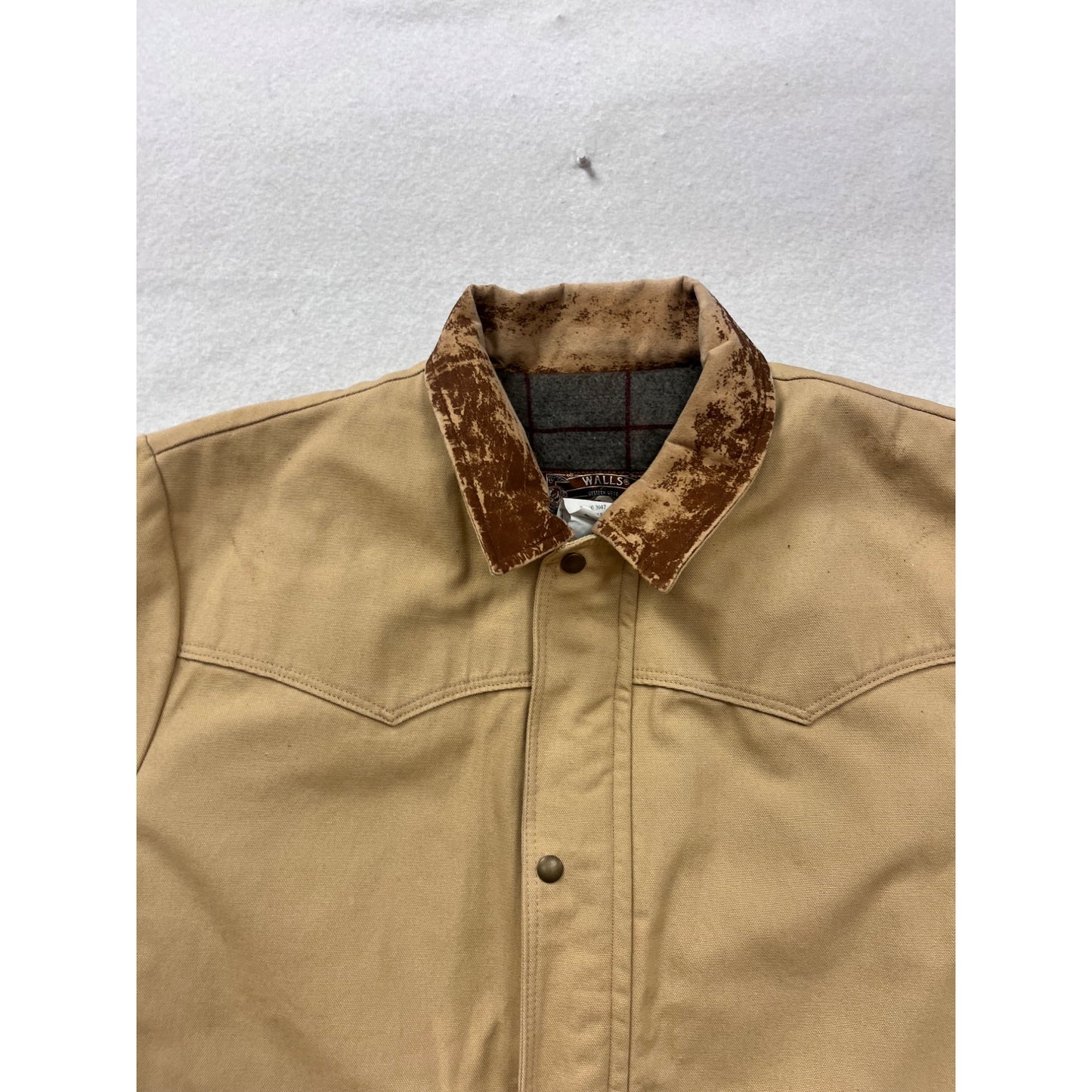 Walls Western Wear Jacket 2X Beige W/ Faux Leather Collar & Pockets #8674