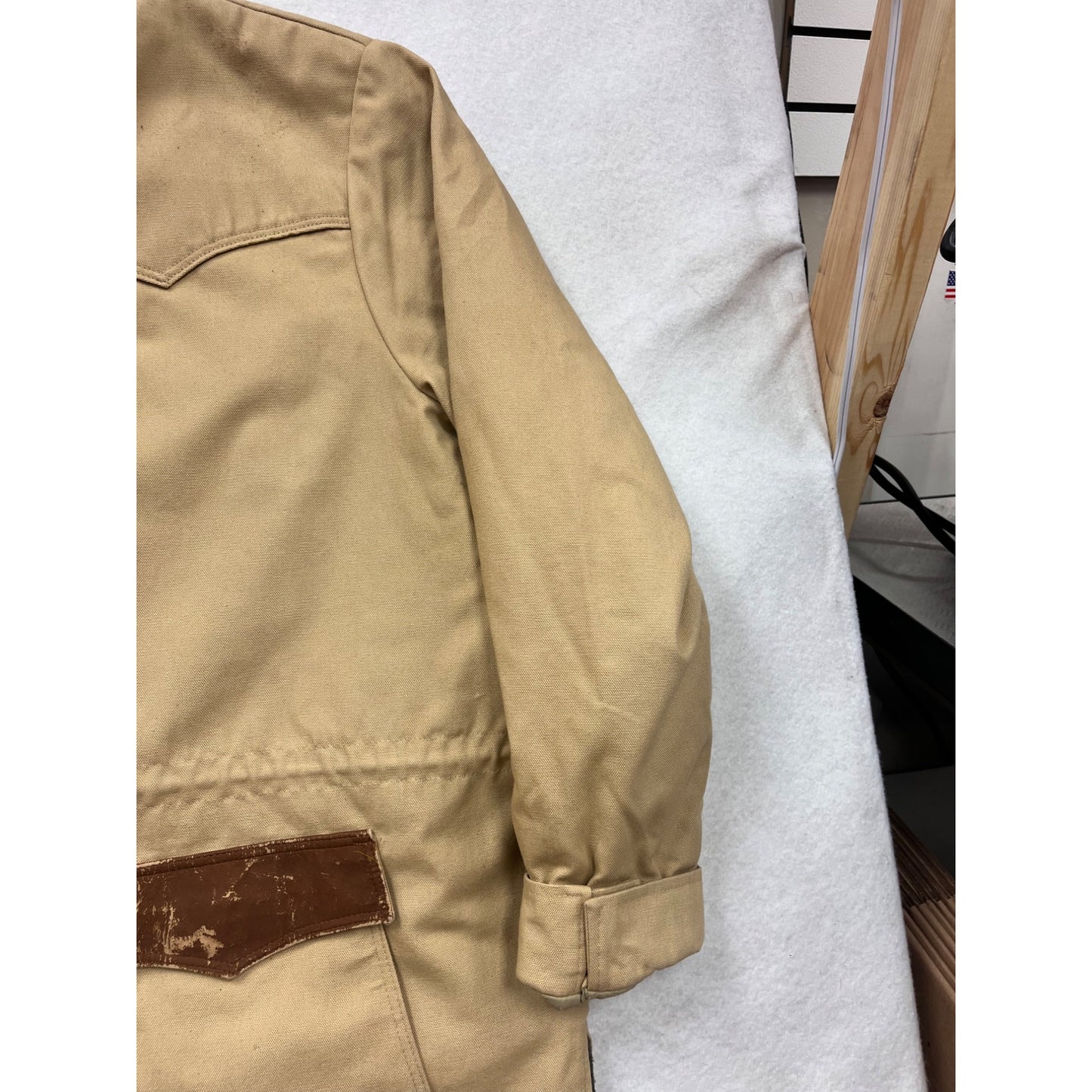 Walls Western Wear Jacket 2X Beige W/ Faux Leather Collar & Pockets #8674