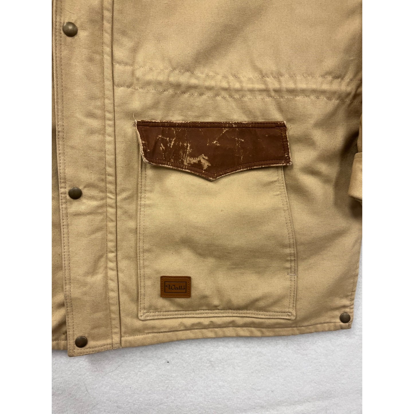 Walls Western Wear Jacket 2X Beige W/ Faux Leather Collar & Pockets #8674