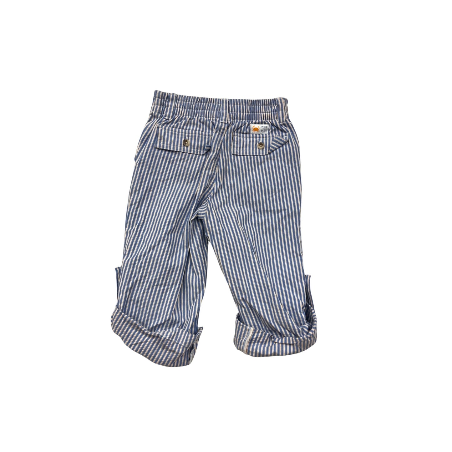 Striped Blue & White Cotton Roll-Up Pants With Elastic Waist - 2T #8470