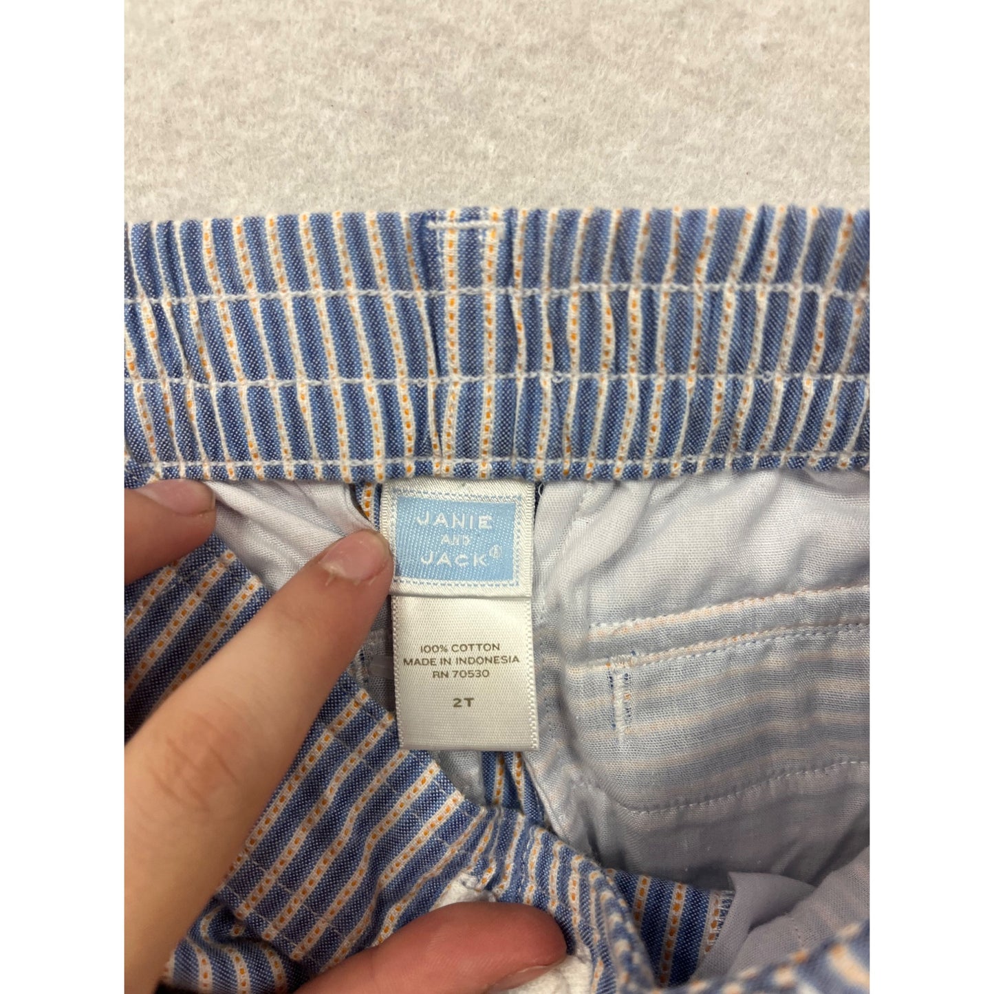 Striped Blue & White Cotton Roll-Up Pants With Elastic Waist - 2T #8470