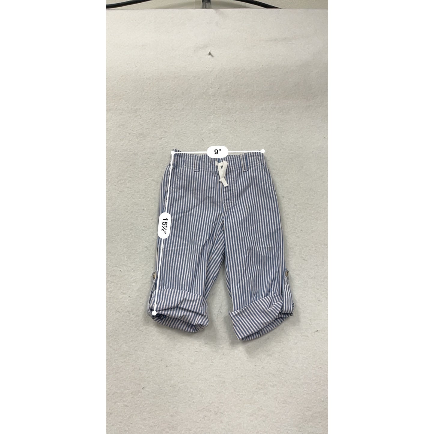 Striped Blue & White Cotton Roll-Up Pants With Elastic Waist - 2T #8470