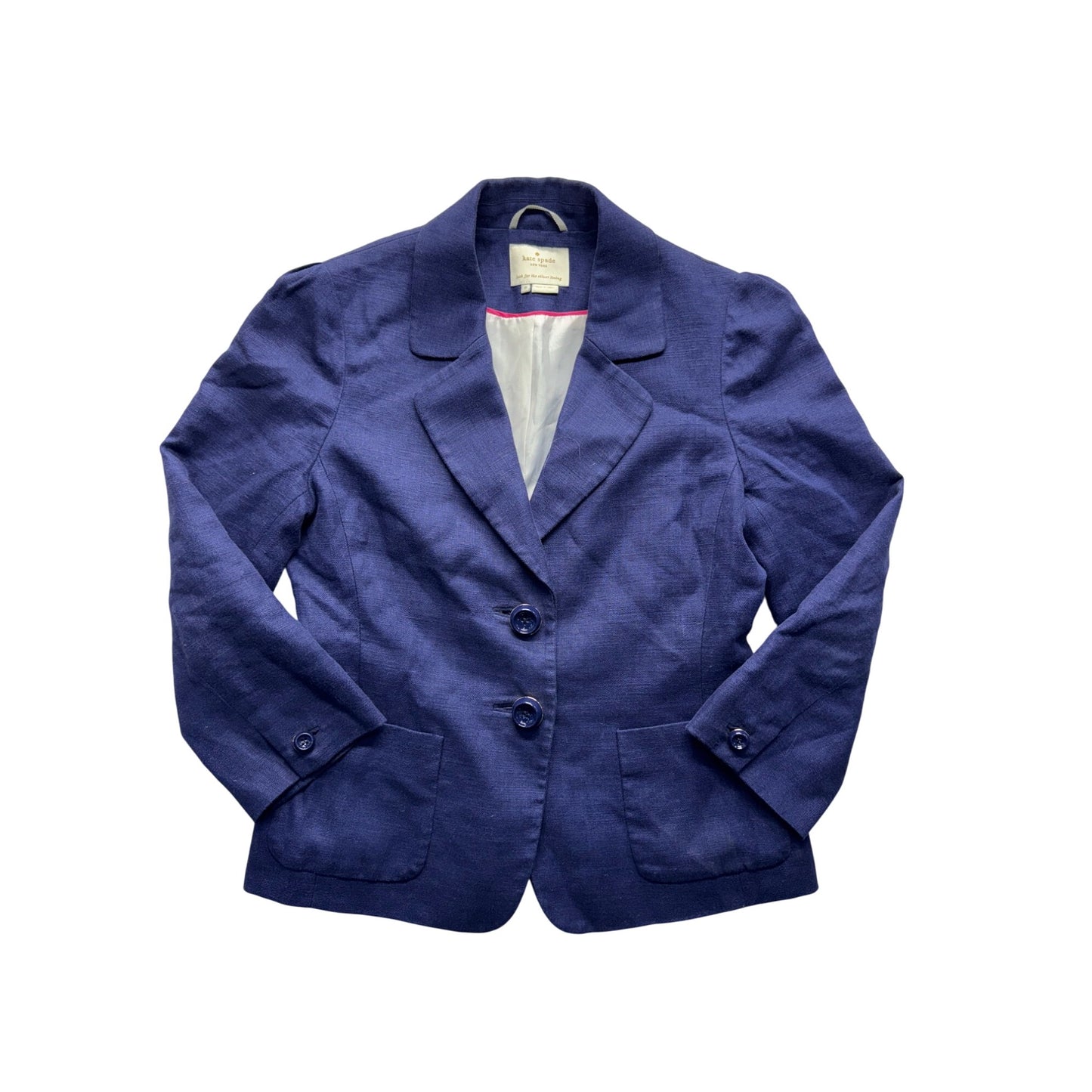Kate Spade New York Navy Blazer Size 8 Linen Blend Double Button Front 114B