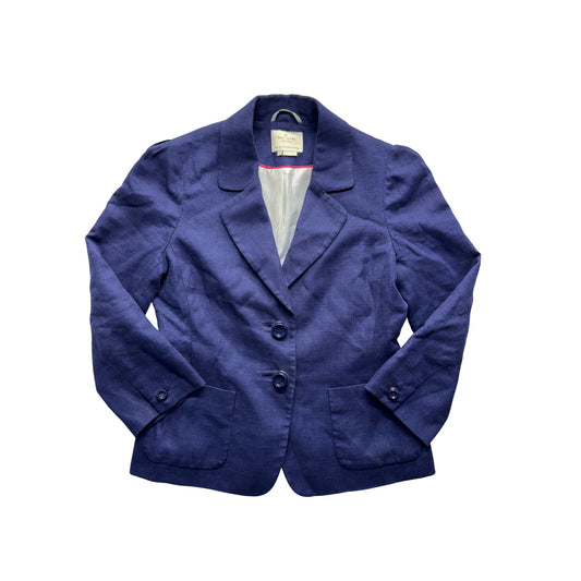 Kate Spade New York Navy Blazer Size 8 Linen Blend Double Button Front 114B