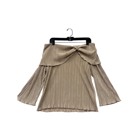 Off-The-Shoulder Pleated Beige Blouse With Bell Sleeves Womens Large By CDW #6614