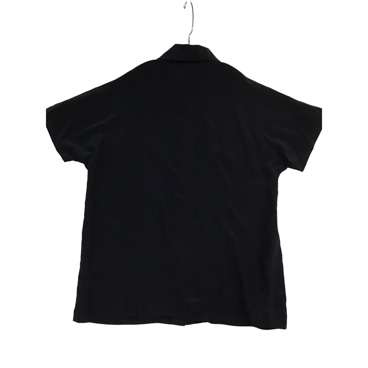 Jones New York Womens Navy Silk Short Sleeve Button-Up Blouse Size 6 Front Pockets Made In China #194