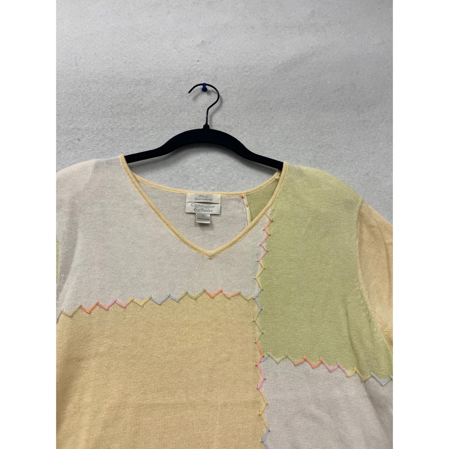 Christopher & Banks Patchwork Short Sleeve Top L #504A