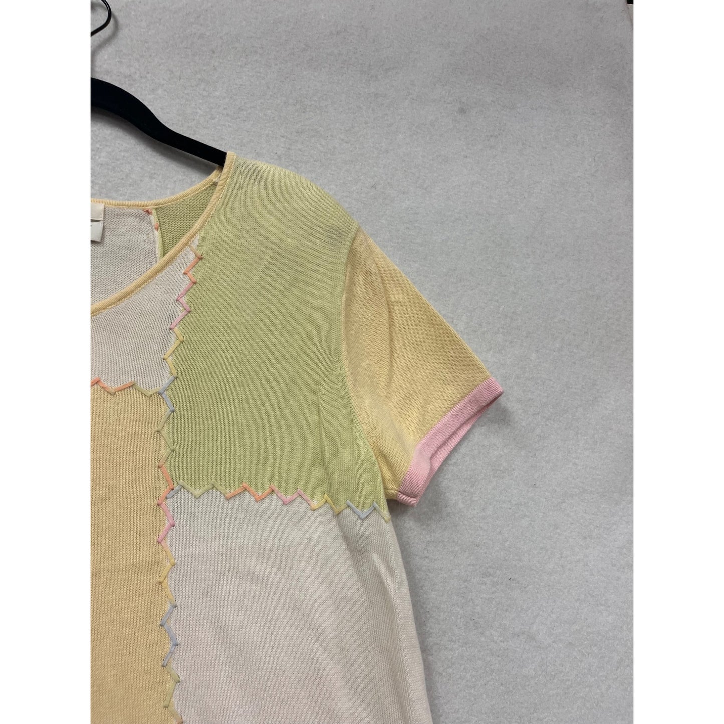 Christopher & Banks Patchwork Short Sleeve Top L #504A