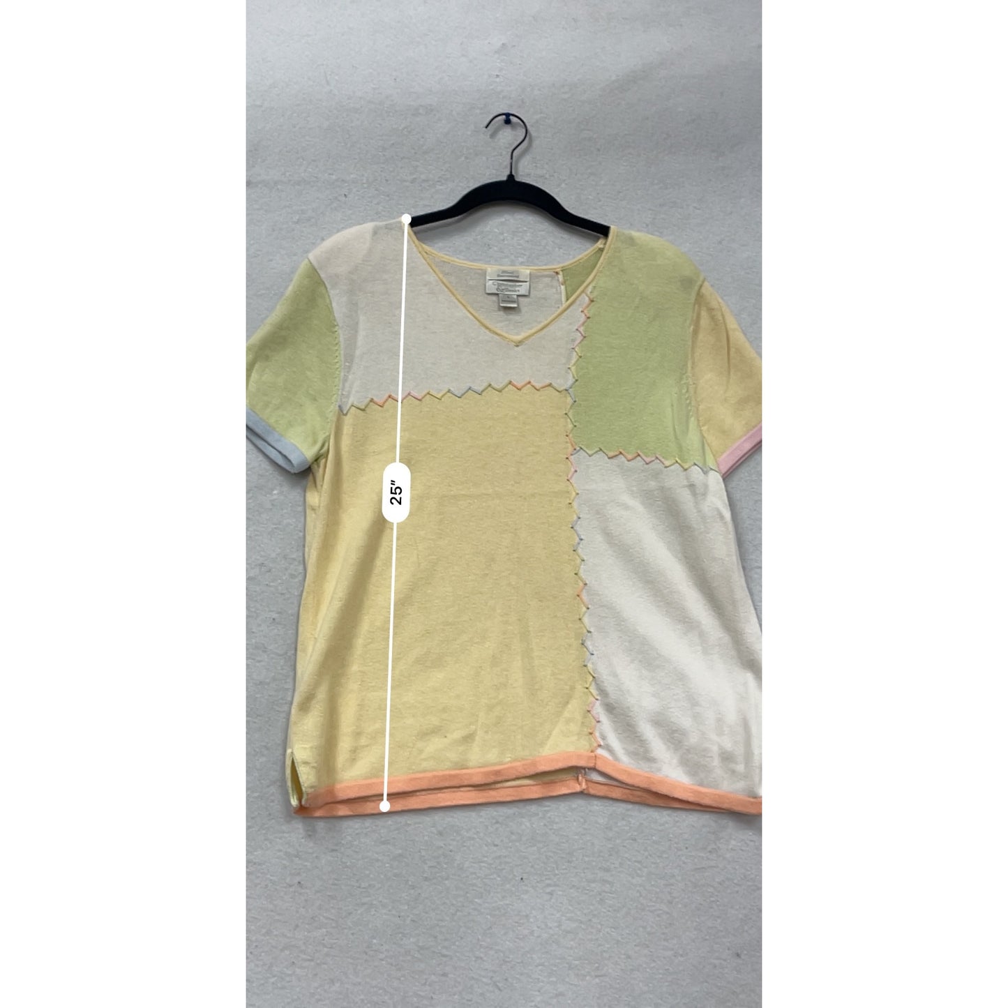 Christopher & Banks Patchwork Short Sleeve Top L #504A