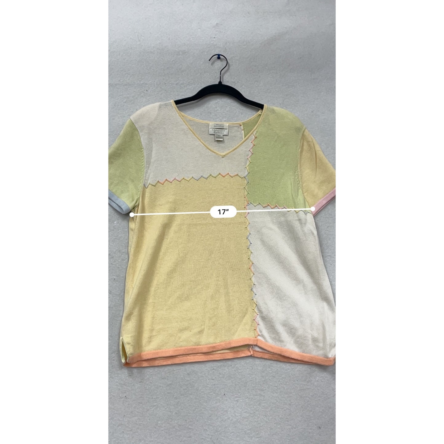 Christopher & Banks Patchwork Short Sleeve Top L #504A