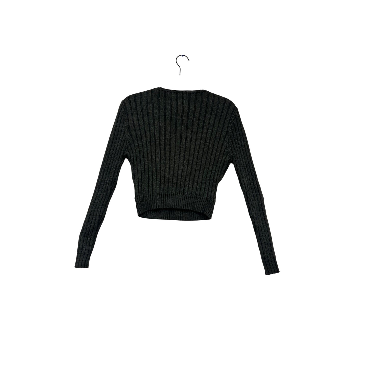 Cali Be Ribbed Grey V-Neck Wrap Sweater M #865A