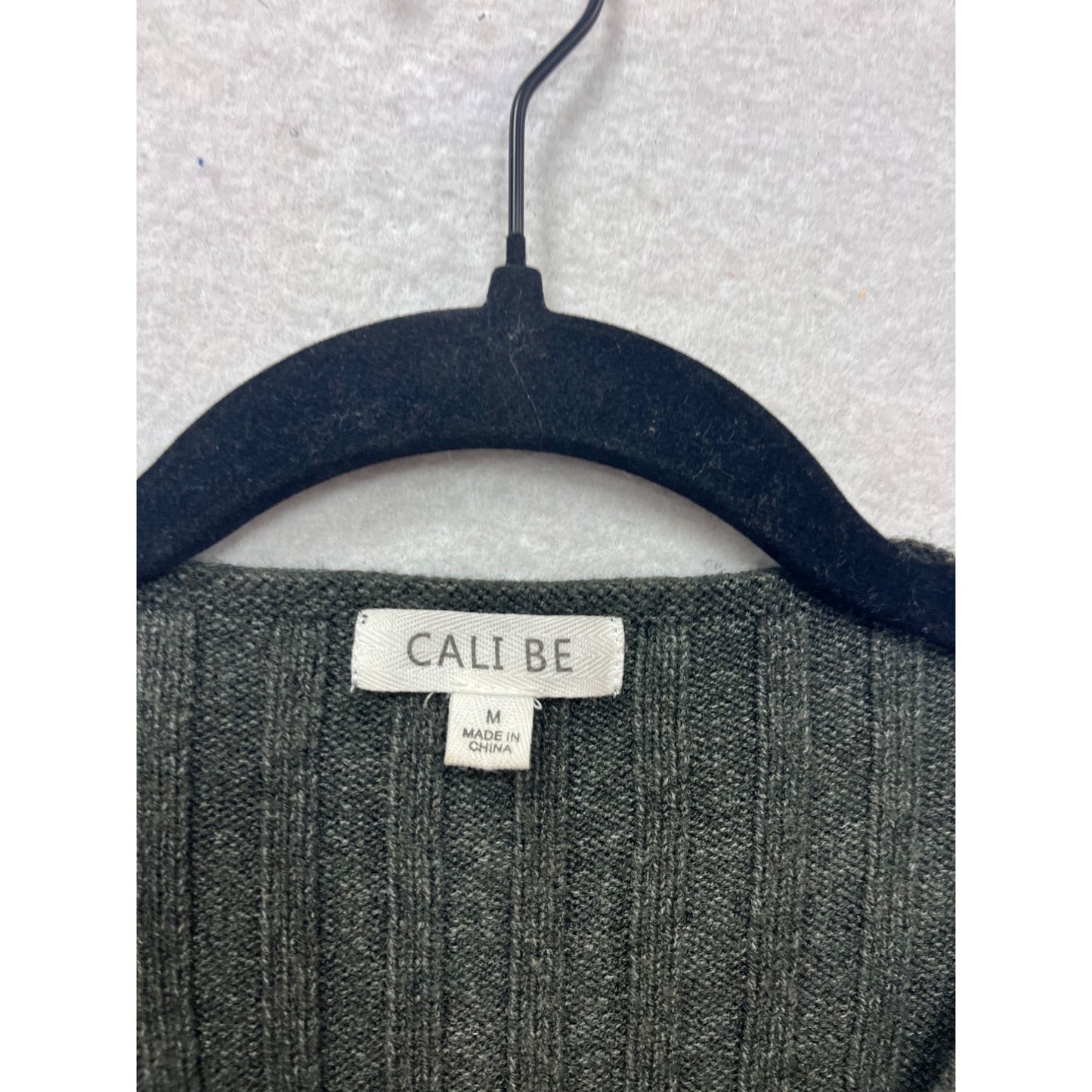 Cali Be Ribbed Grey V-Neck Wrap Sweater M #865A