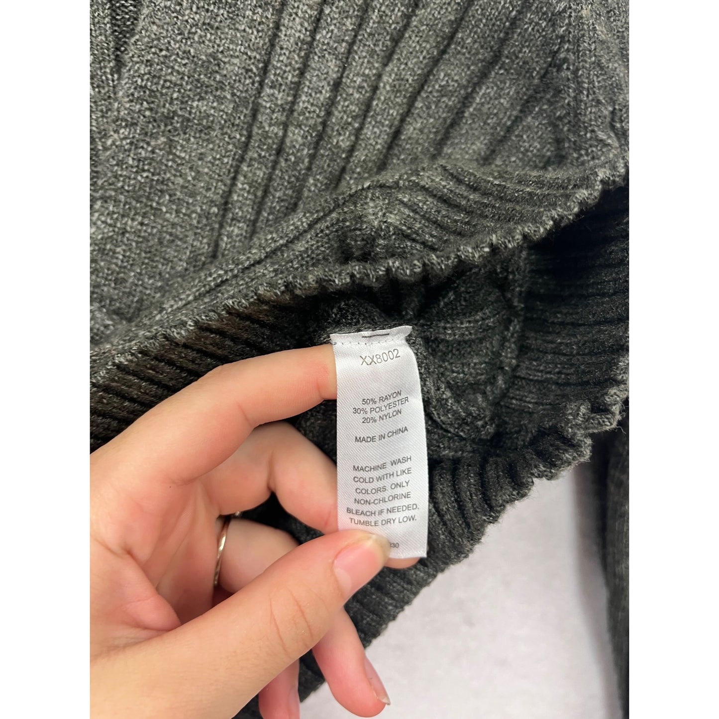 Cali Be Ribbed Grey V-Neck Wrap Sweater M #865A