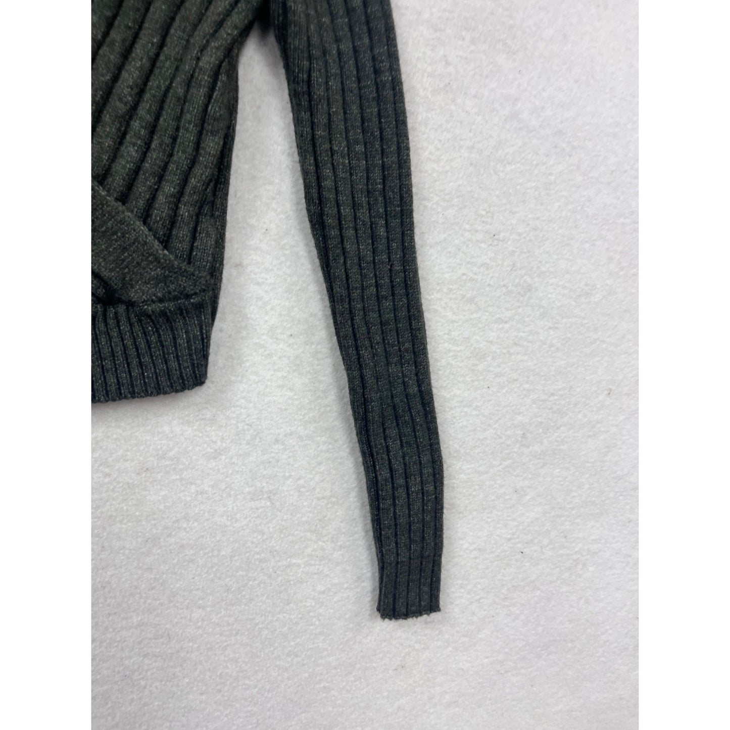 Cali Be Ribbed Grey V-Neck Wrap Sweater M #865A