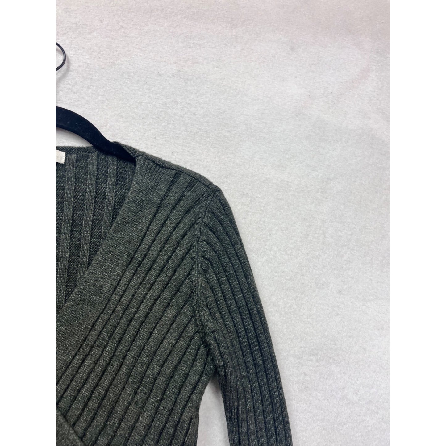 Cali Be Ribbed Grey V-Neck Wrap Sweater M #865A