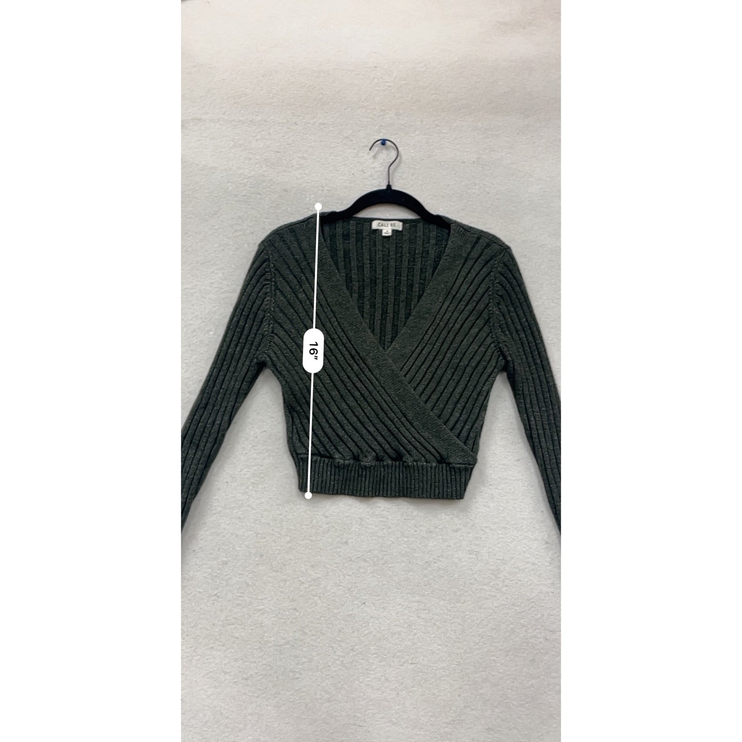 Cali Be Ribbed Grey V-Neck Wrap Sweater M #865A