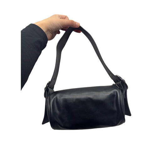 Black Faux Leather Shoulder Bag With Adjustable Strap #9908