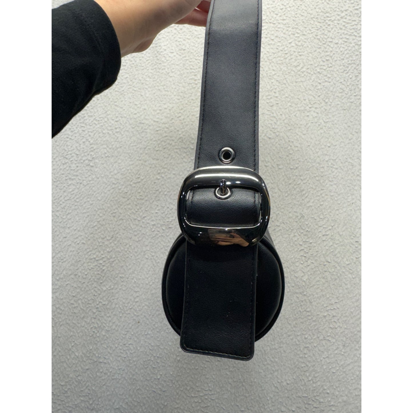 Black Faux Leather Shoulder Bag With Adjustable Strap #9908
