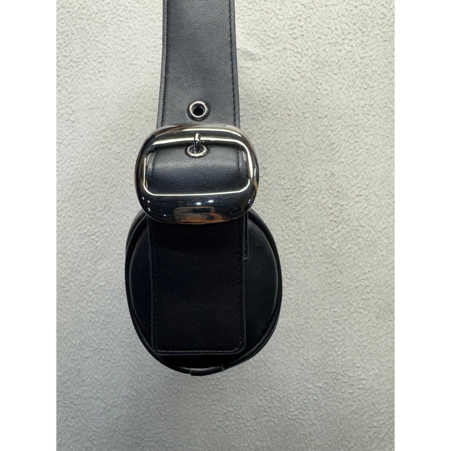 Black Faux Leather Shoulder Bag With Adjustable Strap #9908