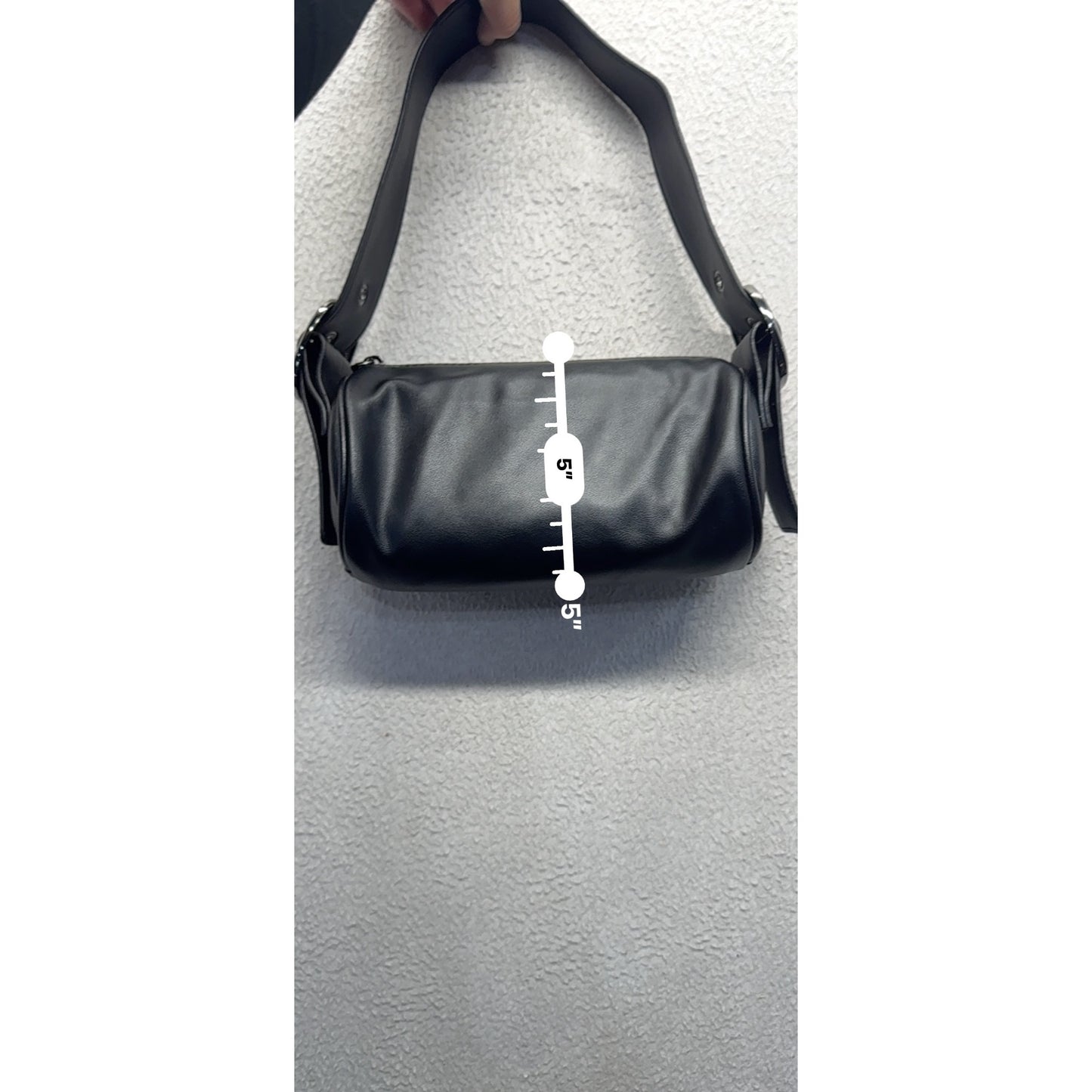 Black Faux Leather Shoulder Bag With Adjustable Strap #9908