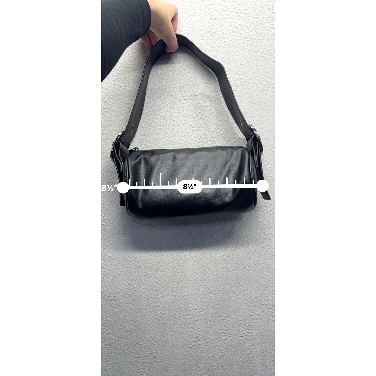 Black Faux Leather Shoulder Bag With Adjustable Strap #9908
