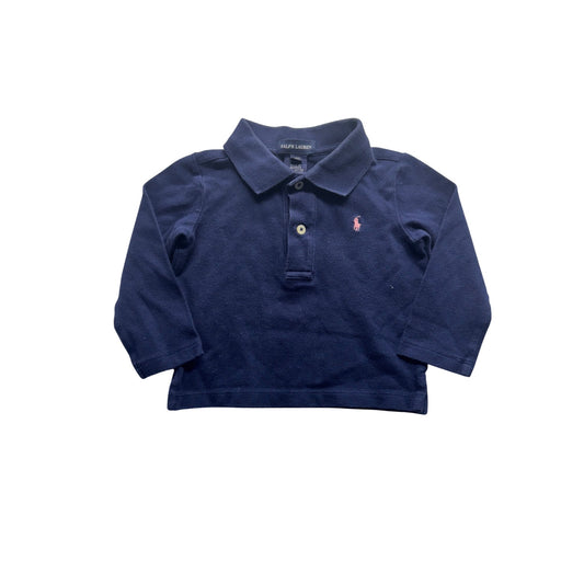 Ralph Lauren Navy Blue Long Sleeve Polo Shirt Kids 2T Cotton Blend  #9107