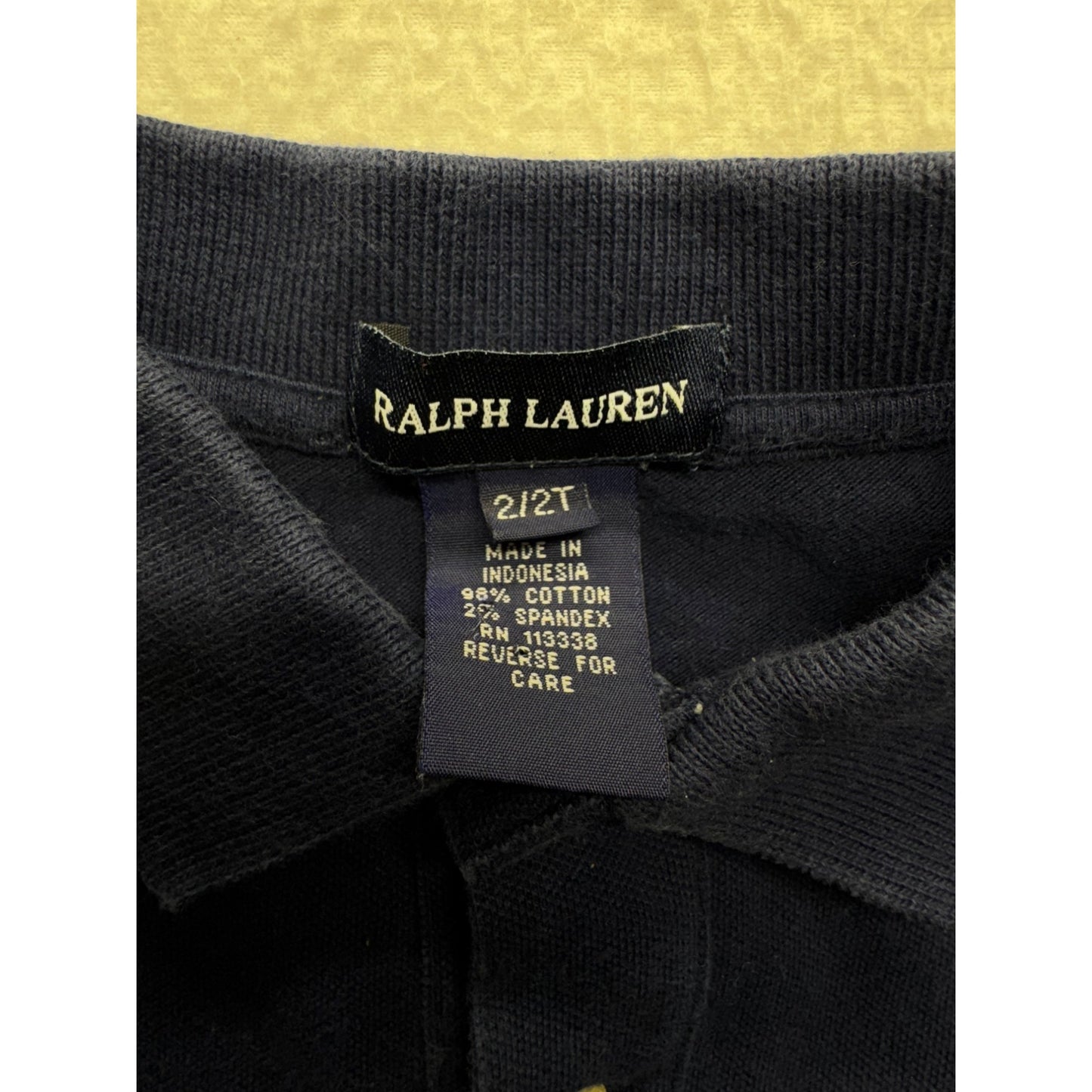 Ralph Lauren Navy Blue Long Sleeve Polo Shirt Kids 2T Cotton Blend  #9107